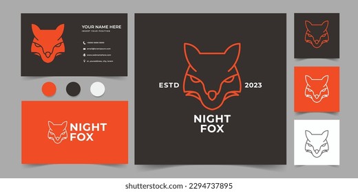night fox monoline animal logo and business card template