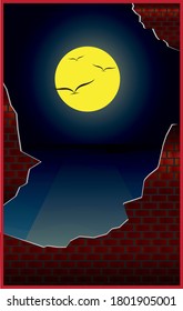Night with full moon beautiful vector wallpaper.Space for text.