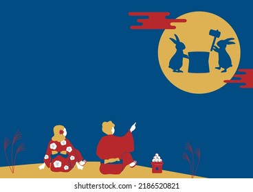 a night with a full moon 
people enjoying  Japanese fifteenth night