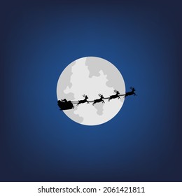 Night with Full Moon, Santa Claus rides in a reindeer sleigh.Vectormerry christmas concept, design forweb banner, christmas invitattion card and happy new year festival, vector illustration.