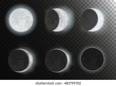 Night full new moon planet phases on the night galaxy sky. Night galaxy space astronomy