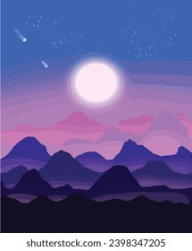 the night full of star and bright moon art design vector