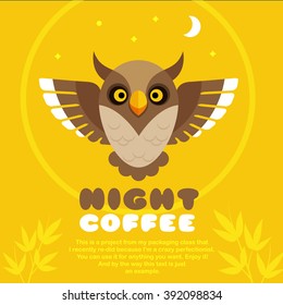 Night Funny Cute Cartoon Comic Owl Vector Illustration Coffee card logo design