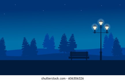 At night garden scenery with street lamp
