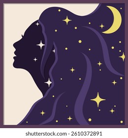 Night Girl Layered paper cut style, Shadow Box 