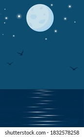 Night glare of the moon on the ocean