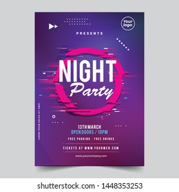 Night glitch dance disco party music night poster template. Vector Night glitch dance disco party music night poster template. Vector