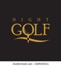 Night golf logo vector design illustration with gold color