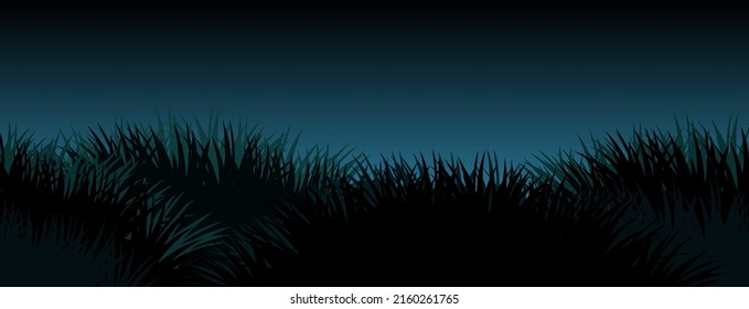 Grasa de noche. El paisaje natural rural. El pasto está sobrepoblado. El césped denso y sobrepoblado. Ilustración horizontal sin fisuras. Vector.