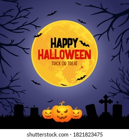 night Halloween Background with moon, bats, webs elements template illustration image.