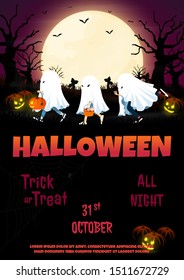 night halloween forest flyer vector