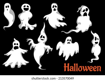 Night halloween ghosts set isolated on black background for fear and scary holiday design