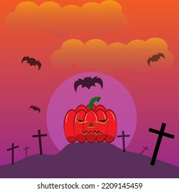 Night Halloween Holiday Horror Moon Celebration Background House Devil Scary Vector Illustration October Cartoon Pumpkin Bat Dark Tree Silhouette Black Party Art Scary
