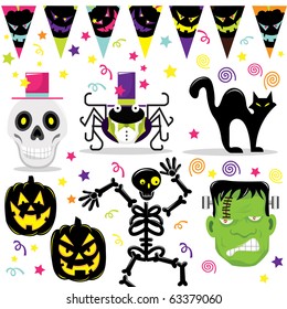 Night Halloween Surprise with Skeleton, Spider, Cat, Pumpking and Frankenstein Collections Set