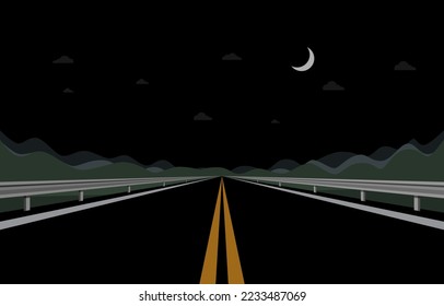 Night highway - asphalt road - vector