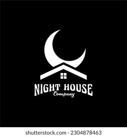 Night House Logo With Crescent Moon Vector For apartment, real estate, hotel, residential company