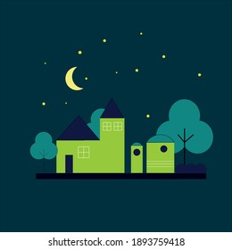 night house window tree moon stars