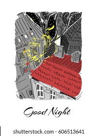Night houses vector card