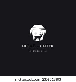 night hunter logo design icon, deer with moon logo, night deer logo design