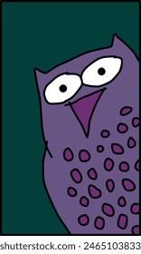 Night hunter. An owl looks for prey in the night forest. Cartoon character. Image for print, logo, or illustrations.