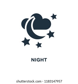 Night icon. Black filled vector illustration. Night symbol on white background. Can be used in web and mobile.