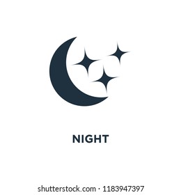 Night icon. Black filled vector illustration. Night symbol on white background. Can be used in web and mobile.