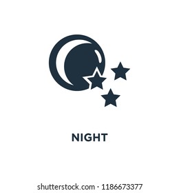 Night icon. Black filled vector illustration. Night symbol on white background. Can be used in web and mobile.
