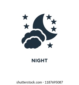 Night icon. Black filled vector illustration. Night symbol on white background. Can be used in web and mobile.