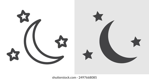 Night icon Black line art vector logo set