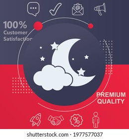 Night icon. Customize your design with a navy and red colored background template