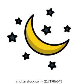 Night Icon. Editable Bold Outline With Color Fill Design. Vector Illustration.