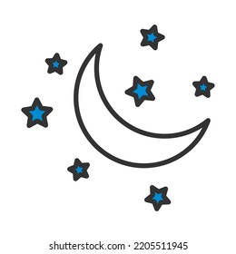 Night Icon. Editable Bold Outline With Color Fill Design. Vector Illustration.