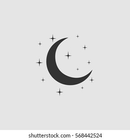 Night icon flat. Black pictogram on grey background. Vector illustration symbol