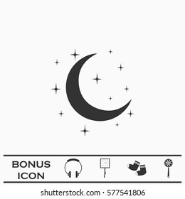 Night icon flat. Black pictogram on white background. Vector illustration symbol and bonus button