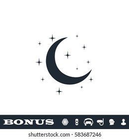 Night icon flat. Black pictogram on white background. Vector illustration symbol and bonus button