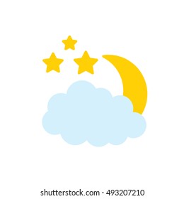 night icon, flat design. Month and cloud