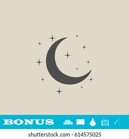 Night icon flat. Grey pictogram on light background. Vector illustration symbol and bonus button real estate, ottoman, vase, tv, fishing rod