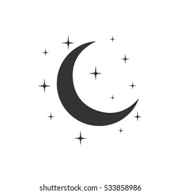 Night icon flat. Illustration isolated on white background. Vector grey sign symbol