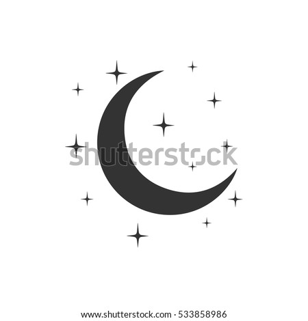 Night icon flat. Illustration isolated on white background. Vector grey sign symbol