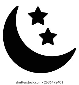 Night icon Flat outline fill black and white