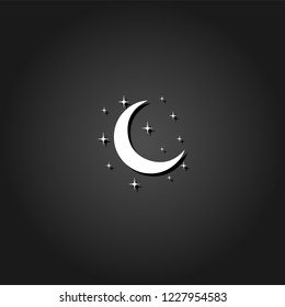 Night icon flat. Simple White pictogram on black background with shadow. Vector illustration symbol