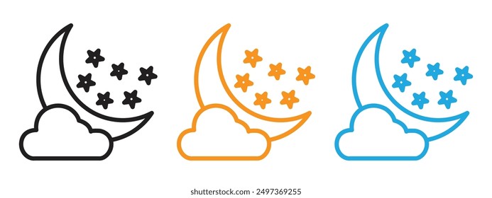 Night icon Flat vector set outline