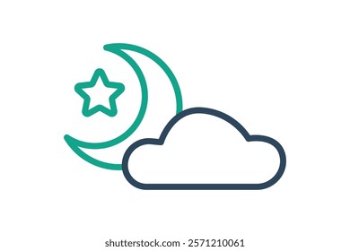 Night icon. line icon style. clouds with moon and star. icon related to time and date. time elements vector illustration