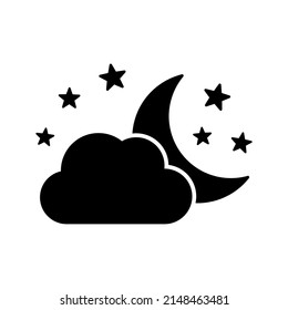 Night icon, moon with clouds and stars icon in flat style.