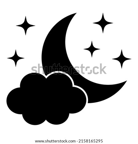 Night icon, moon with clouds and stars icon in flat style.