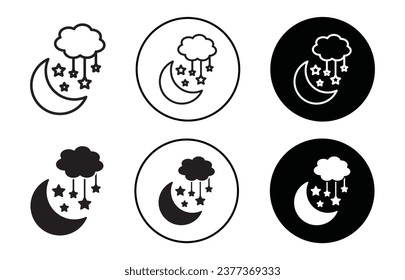 Night icon. Moon with star and cloud symbol set. quality sleep at bad time vector sign. Good sleep at night line logo. Moon light icon.