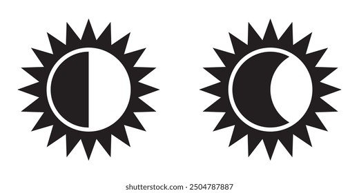 Night icon of the moon and sun icon, vector on white background.