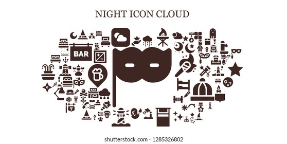  night icon set. 93 filled night icons. Simple modern icons about  - Eye mask, Star, Witch, Weather, Rain, Torch, Desk lamp, Bed, Ghost, Lighthouse, Double bed, Night, Owl, Exposure