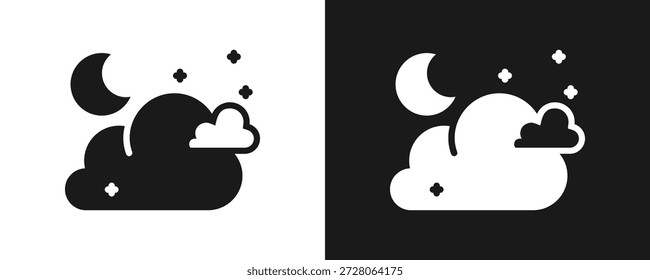 Icono De La Noche Fijado Glifo En Fondo Blanco Y Negro