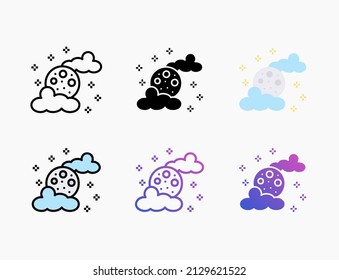 Night icon set with line, outline, flat, filled, glyph, color, gradient. Editable stroke and pixel perfect. Can be used for digital product, presentation, print design and more.